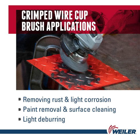 Weiler 13181 Crimped Wire Cup Brush, 3-1/2", .014" Steel Fill, 5/8"-11 UNC Nut, Made in the USA