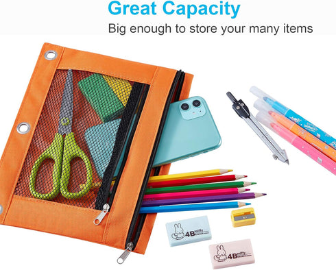 Sooez 2 Pack Pencil Pouch for 3 Ring Binder, Fabric Binder Pouch with 2 Pockets, Zipper Pencil Cases