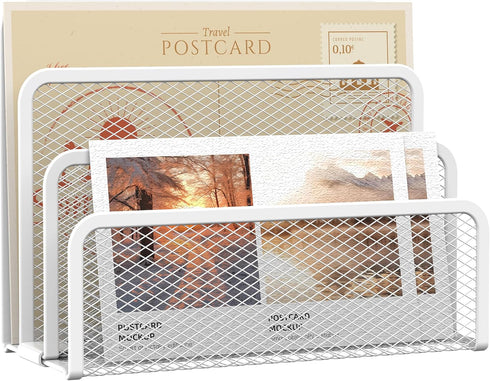 SUPEASY Mail Organizer, Desktop File Holder with 3-Slot, Mesh Metal Countertop Letter Sorter for Office