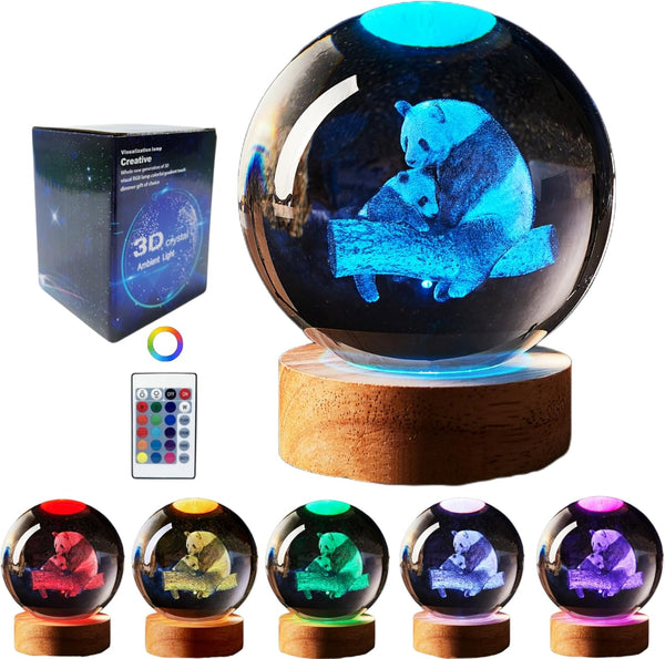DIGFPWT Crystal Ball Panda Family Night Light, 3.15 Inch K9 Crystal Glass Ball,