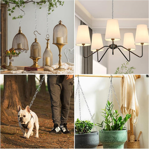 12 66 garini Feet Silver Light Fixture Chain, Adjustable Metal Pendant Chandelier Chain Extension with Detachable Link