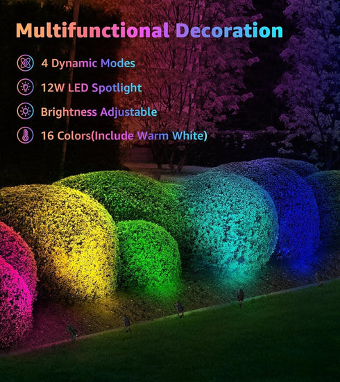 12W 120V 2 Pack SUNVIE RGB Spot Lights Outdoor LED Color Changing Landscape Lights with Remote Control RGBW Landscape