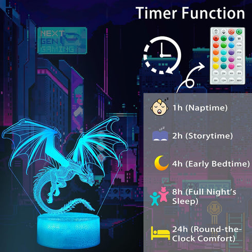 3D 16 4 Dimmable, Dragon Night Light, Dragon Gifts, Illusion Lamp with Colors Changing, Timer, Flash Modes and Kids