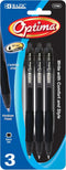 BAZIC Optima Black Retractable Oil-Gel Pen w/ Grip (3/Pack) by BAZIC Products