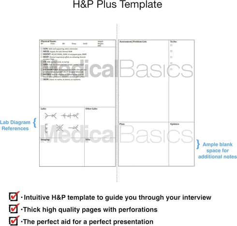H&P Notebook (Large Print), Medical History and Physical, 50 Medical Templates with Perforations