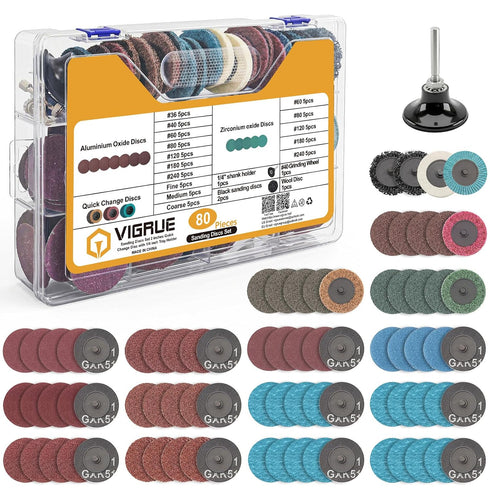 VIGRUE 80PCS 2 Inch Sanding Discs Set, Die Grinder Pad for Drill