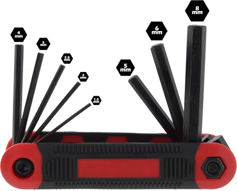 Allen Wrenches Sets - Hex Key Set - Red Folding Metric Hex Key Socket Set (8-Piece) by Drixet