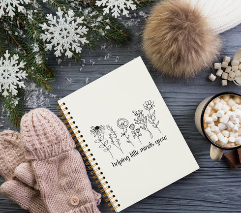 Helping Little Minds Grow Notebook, Inspirational Teacher Gifts, Hardcover Spiral Journal for Office School, 5.5x8.3
