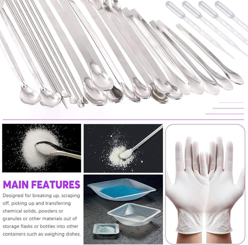 Swpeet 74Pcs Stainless Steel Micro Lab Scoop Spoon, Lab Spatulas with 3ML Plastic Transfer Pipettes Kit