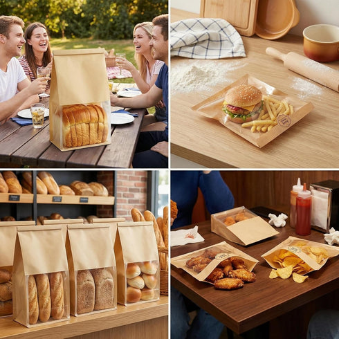 NORIRUN 200Pack (11x5.1x3.9in), (8x7.4in Kraft Paper Bakery Bread Bags for Homemade Sourdough Paper Bread Bags