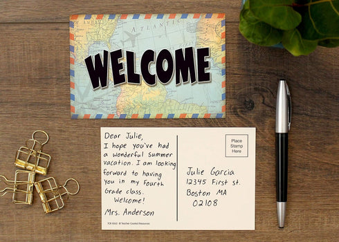 Teacher Created Resources Travel the Map Welcome Postcards, 30 Pack