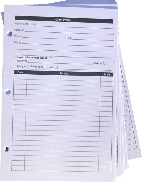 Stylist Binder Insert Cards, Salon Client Profile Cards (100 per Pack, 5.5" X 8.5") for Hair Stylist and Spa