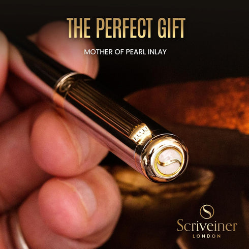 Scriveiner Silver Chrome Ballpoint Pen - Stunning Luxury Pen with 24K Gold Finish, Schmidt Black Refill, Best Gift Set