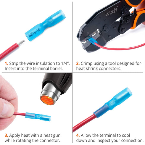130 PCS Wirefy Heat Shrink Female Bullet Connectors, Electrical Bullet Butt Terminals for 16-14 AWG