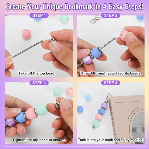 Sandure 162pcs 12 150 DIY Beadable Metal Bookmarks Craft Kit with Bookmarks Beads Bookmark Making Kit for Adults