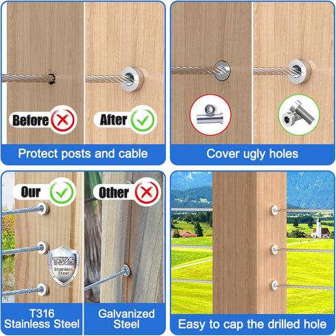 TooTaci 40 Pack Upgraded Protector Sleeves with Hexagon Thread for Wood Posts, T316 Stainless Steel
