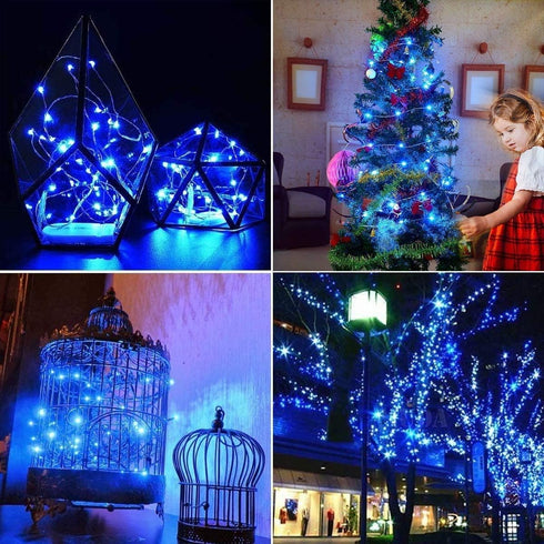 Solar String Lights 2PACK, 33ft 100 LED Blue Copper Wire Fairy Lights, Waterproof for Indoor/Outdoor Use
