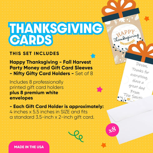 Set 8 Big Dot of Happiness Happy Thanksgiving - Fall Harvest Party Money and Gift Card Sleeves - Nifty Gifty Card