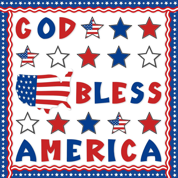 Whaline 60Pcs 4th of July Bulletin Board Decorations, God Bless America Patriotic Cut-Outs for School Decor