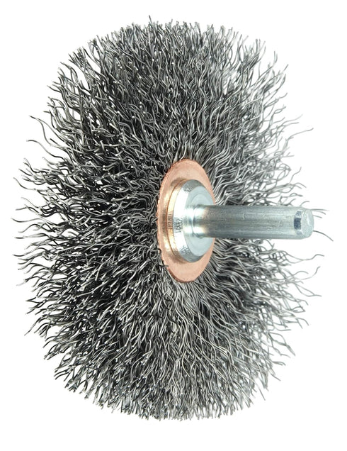 Weiler 17616 3" Narrow Face Crimped Wire Wheel, .0118" Steel Fill, 1/4" Stem, Stem-Mounted, Made in the USA