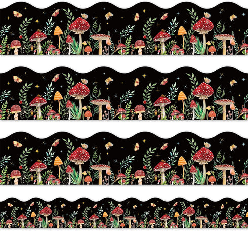 Whaline 32.8ft Mushroom Bulletin Board Borders - Woodland Mushroom Thicket Die-Cut Trim for Classroom Decor