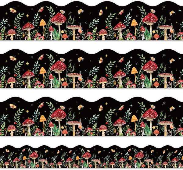 Whaline 32.8ft Mushroom Bulletin Board Borders - Woodland Mushroom Thicket Die-Cut Trim for Classroom Decor
