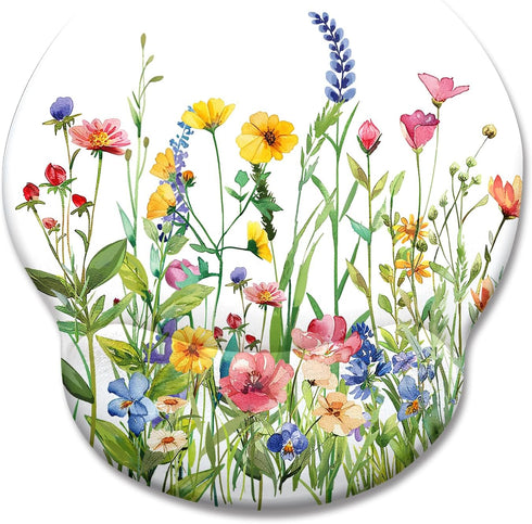 Flower Ergonomic Mouse Pad with Wrist Rest, Non-Slip PU Base, Cute Office Desk Decor, Gaming Mouse Pad with Wrist