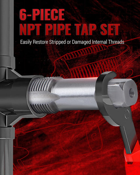 6-Piece Set, 1", 3/4", 1/2", 3/8", 1/4", 1/8" Set, 52100 Set Reywoo NPT Pipe Tap NPT Tap Precision High-Carbon Chrome