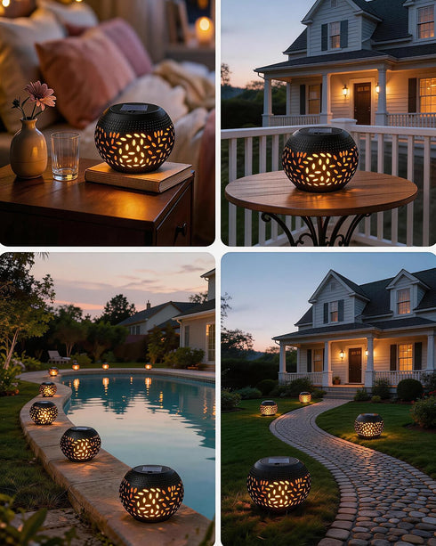 1 Pack Solar Table Lights Outdoor Waterproof - Dancing Flickering Flame Lamp Black Metal Tabletop Light Solar Powered