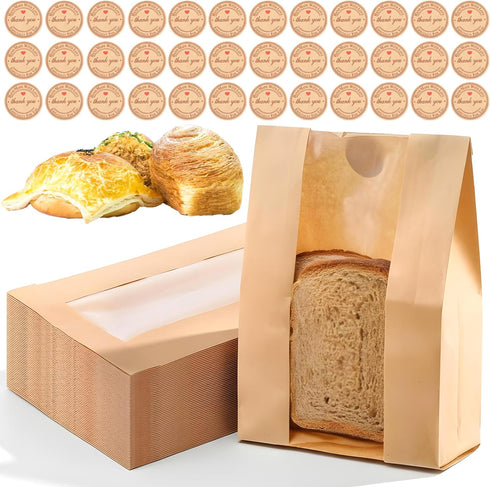 Xaajooio 150 Pcs Paper Bread Bags with clear window for Homemade Bread, 14x8.3x3.5