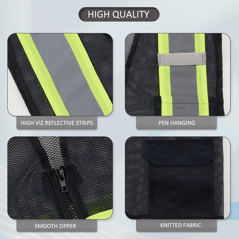 High Visibility Reflective Safety Vest with Zipper and Pockets Translucent Black