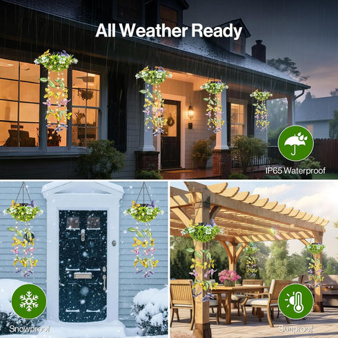 MEYCEMT Summer 2 Pack IP65 Colorful Solar Butterfly Lights for Spring & Garden, Hanging Lights with Fluttering