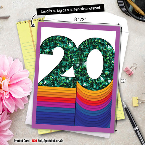 The Best Card Company Jumbo for 20th Milestone Anniversary, 8.5 x 11, Big 20 Years of Marriage