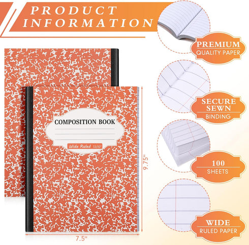 Colarr 12 Pack Wide Ruled Composition Notebook - 9.75 x 7.5 Inch, Assorted Fun Colors, Hard Cover, Sturdy Sewn Binding