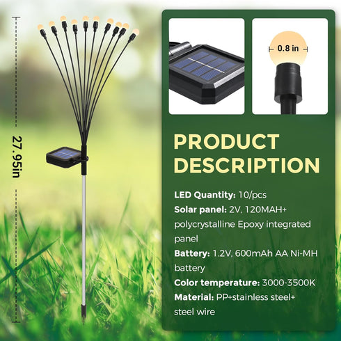 Solar Garden Lights - 20 LED Firefly Outdoor Lights, Waterproof for Christmas Yard Patio Pathway Decoration (2 Pack)