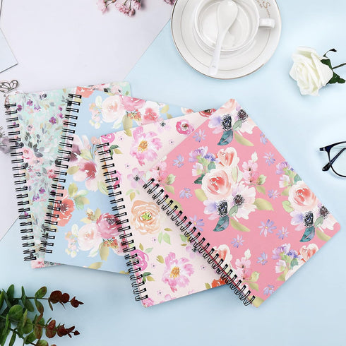 Spiral Notebook 5×7 Inch, 4 Pack, Small College Ruled Hardcover Floral Journals, 320 Sheets/640 Pages, B6 Size