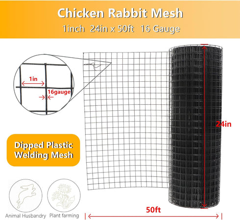 24 50 1 (16 Hardware Cloth in x ft in, Chicken Wire Fence Gauge), Galvanized Welded Cage Wire Mesh Roll for Chicken