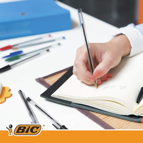 Bic Cristal Original Ballpoint Pens, Medium Point (1.0 mm), Blue, Box of 50 Every-Day Writing Pens with Clear Barrel