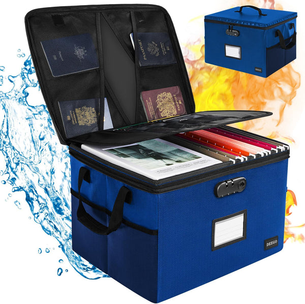 DEEGO Fireproof Document Box, Water-Resistant File Organizer Box with Lock, Portable Document Safe for Home Office