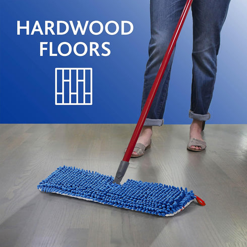 O-Cedar Hardwood Floor 'N More Mop with 1 Extra Refill, Microfiber Mop, Use Wet or Dry, Red