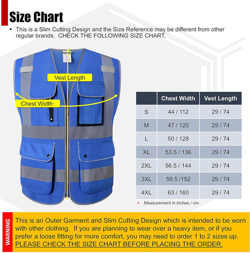 Class 2 Retro-Reflection Safety Vests, 9 Pockets and Front Zipper ANSI/ISEA 107-2015 (Blue-3, 2X-Large)
