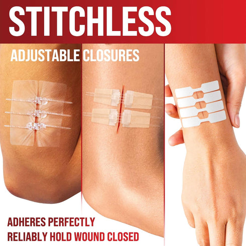 24pk 3 Emergency Wound Closure Strips - - Types Easy to Use Butterfly Bandages - Stitchless & Painless Laceration