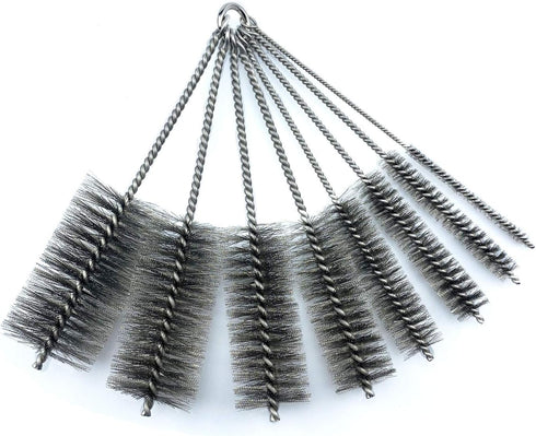 Pipe Cleaning Brush Set, 8 Piece Variety Pack with Stainless Steel Bristles for Auto Parts, Bottles, Guns, Tubes