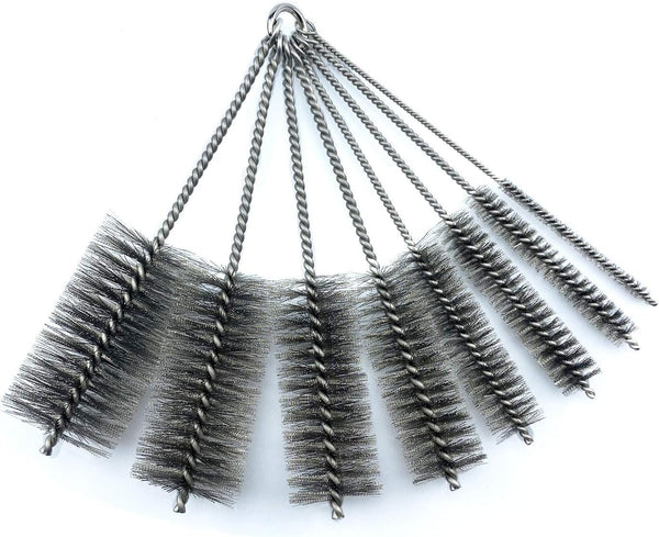 Pipe Cleaning Brush Set, 8 Piece Variety Pack with Stainless Steel Bristles for Auto Parts, Bottles, Guns, Tubes