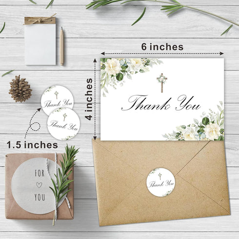 Ebned 30 Pack 4x6")- A01 Thank You Cards With Envelopes And Stickers - Watercolor Cross Flower Thank You Cards - Gift