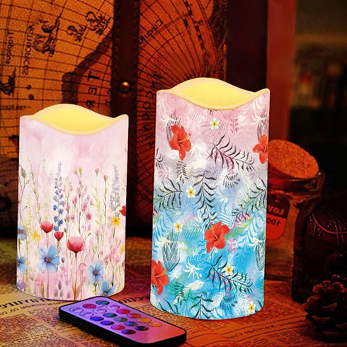 Sets Set,Beautiful Ystardream Candle for Women Gift Elegant Flower Flickering Flameless Candles Unity Candles