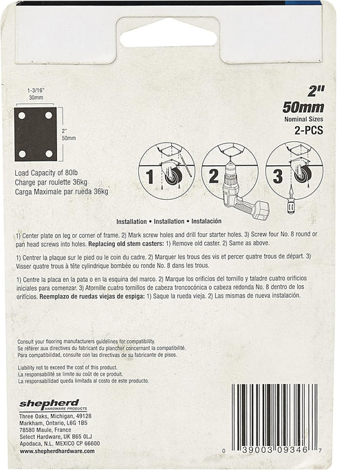Shepherd Hardware 9346 2-Inch Medium Duty Plate Caster, 2-Pack
