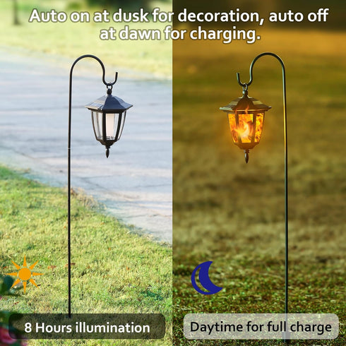 2 Pack 2 38 Inch Dynaming Solar Flame Hanging Lights Outdoor, Halloween Solar Flickering Flame LED Garden Lanterns