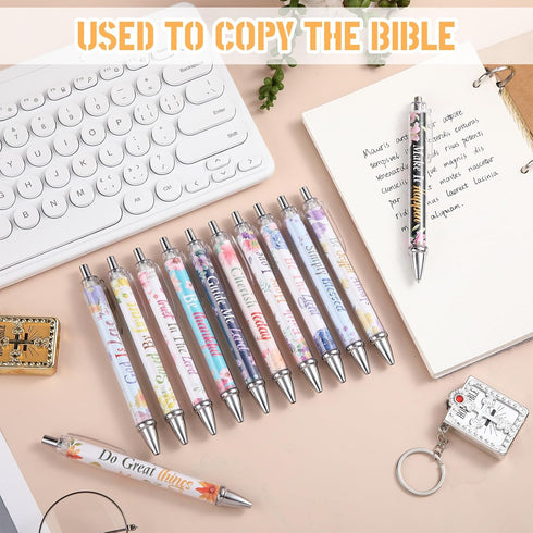 Jutom 72 Pcs Bible Verse Ballpoint Pens, Christian Flower Pens with Inspirational Quotes, Retractable Black Ink Pens