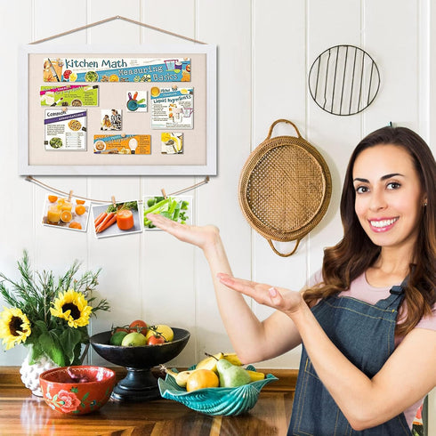 Miratino Cork Board Bulletin Board 16"x11" White Linen with Frame Pin Board Vision Board for Home Kitchen School Office